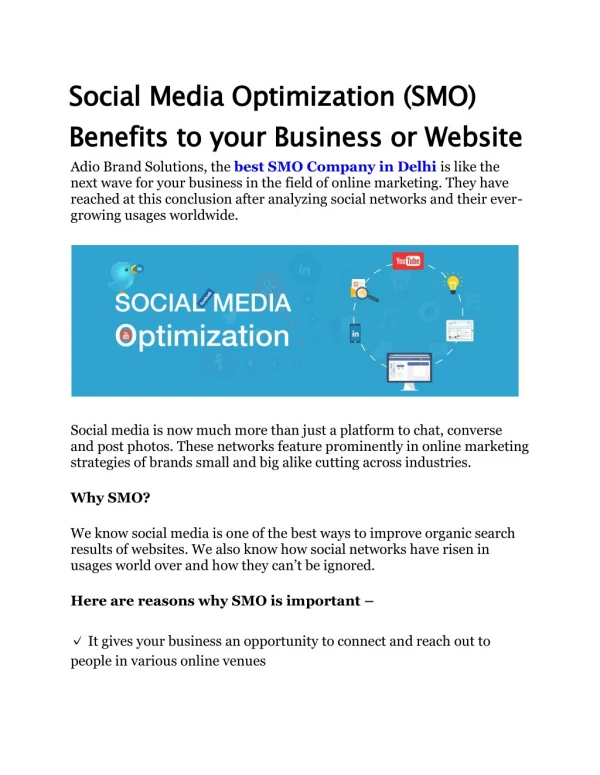 Social Media Optimization (SMO) Benefits to Your Business or Website