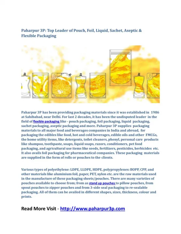 Paharpur 3P: Top Leader of Pouch, Foil, Liquid, Sachet, Aseptic & Flexible Packaging
