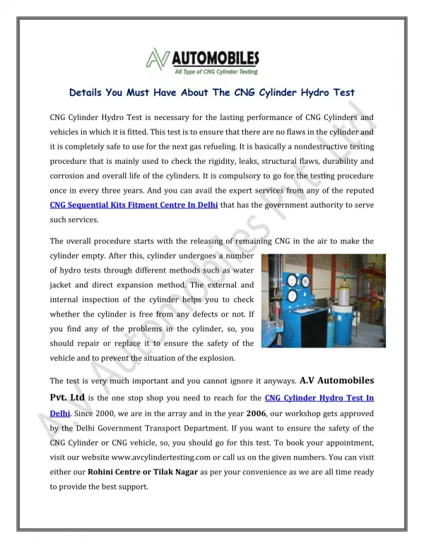 Details You Must Have About The CNG Cylinder Hydro Test