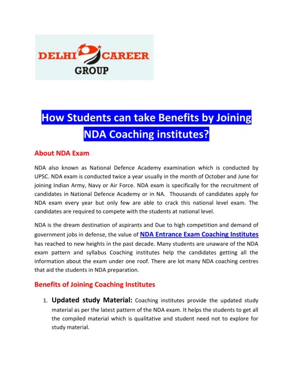 How Students can take Benefits by Joining NDA Coaching institutes?