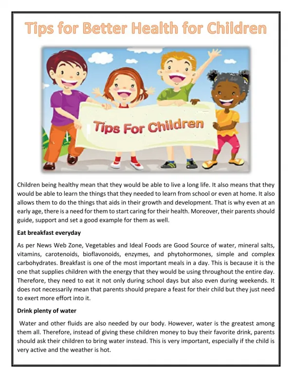 Tips for Better Health for Children