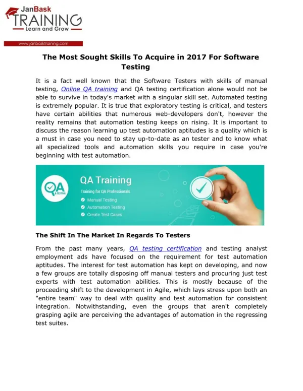 The Most Sought Skills To Acquire in 2017 For Software Testing