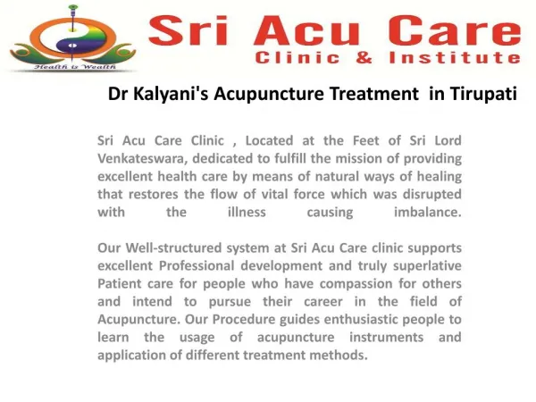 Sri Acu care Treatment - Acupuncture clinic in Tirupati | Best Institute in India