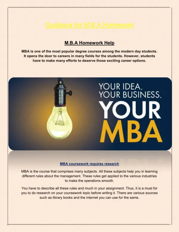MBA homework Help