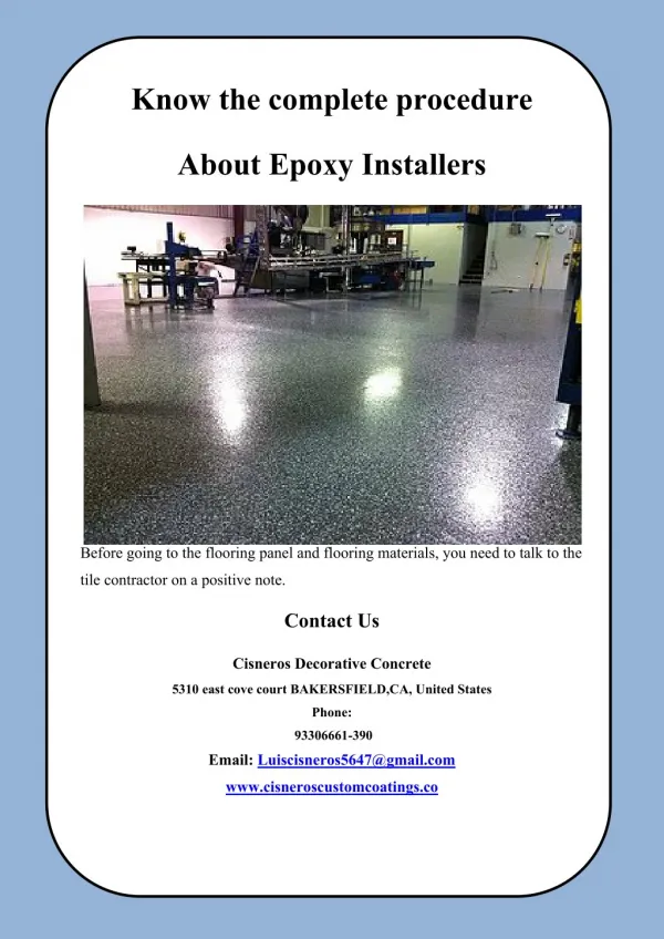 Know the complete procedures about of Epoxy Installers