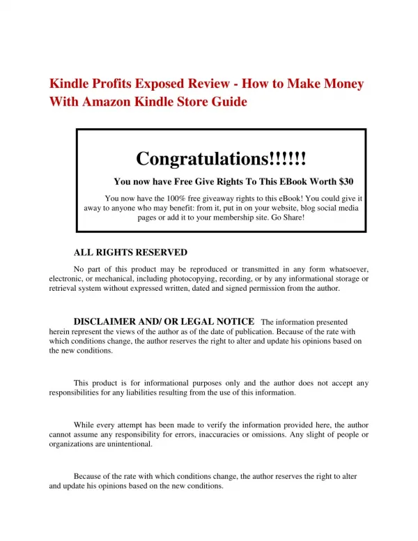 Kindle Profits Exposed Review - How to Make Money With Amazon Kindle Store Guide