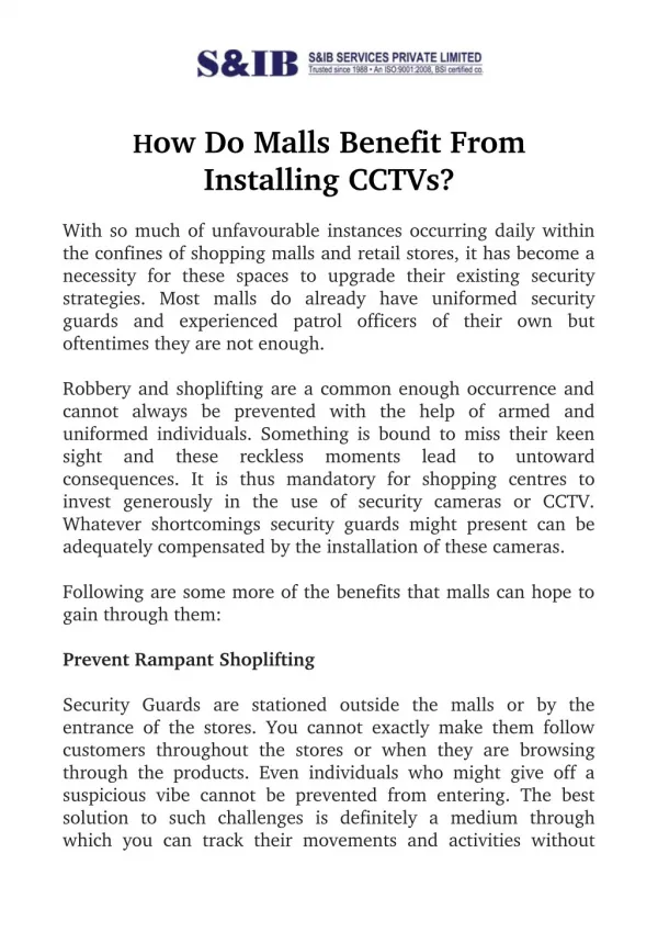 How Do Malls Benefit From Installing CCTVs?
