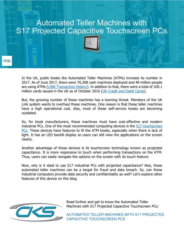 Automated Teller Machines with S17 Projected Capacitive Touchscreen PCs