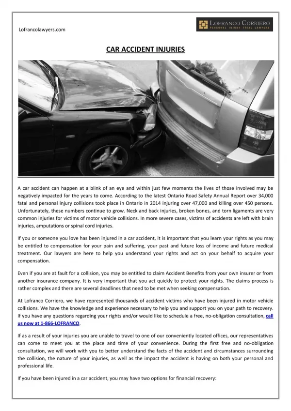 Car Accident Injuries in Toronto