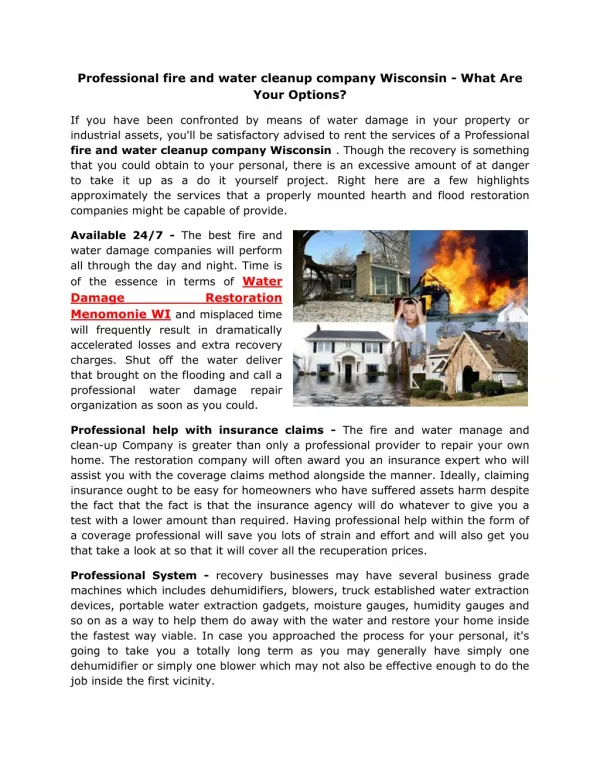 Professional fire and water cleanup company Wisconsin - What Are Your Options?