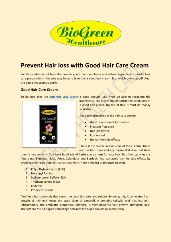 Anti Hair Loss Cream -Biogreen health care