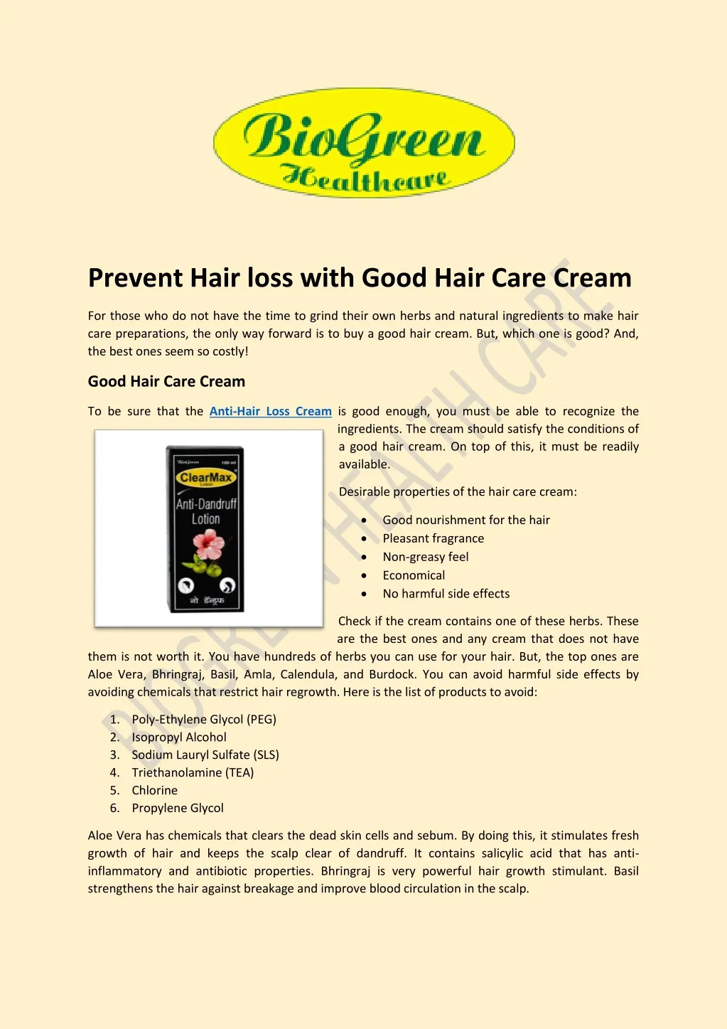prevent hair loss with good hair care cream
