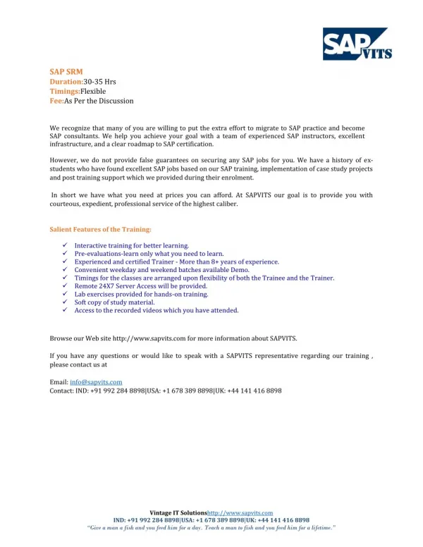 sap srm duration 30 35 hrs timings flexible
