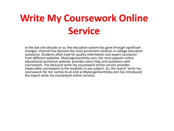 Ask Write My Coursework For Me Online at MyAssignmenthelp.Com
