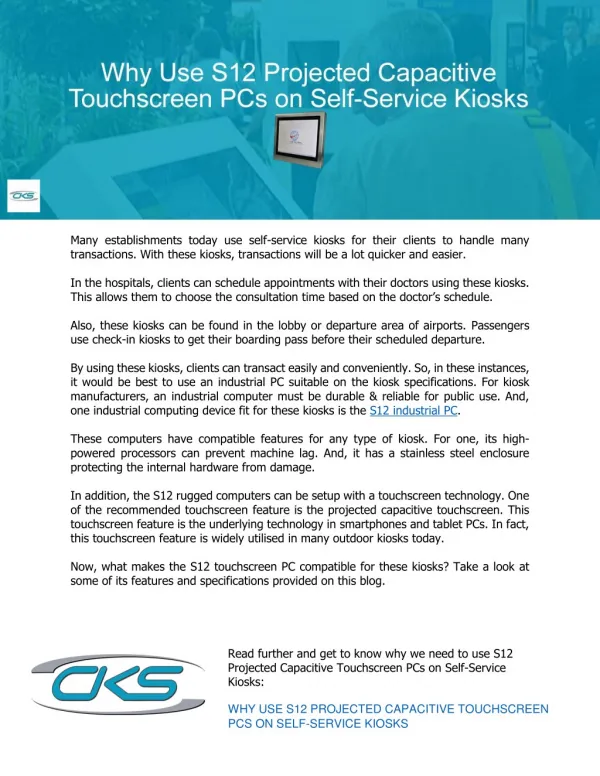 Why Use S12 Projected Capacitive Touchscreen PCs on Self-Service Kiosks
