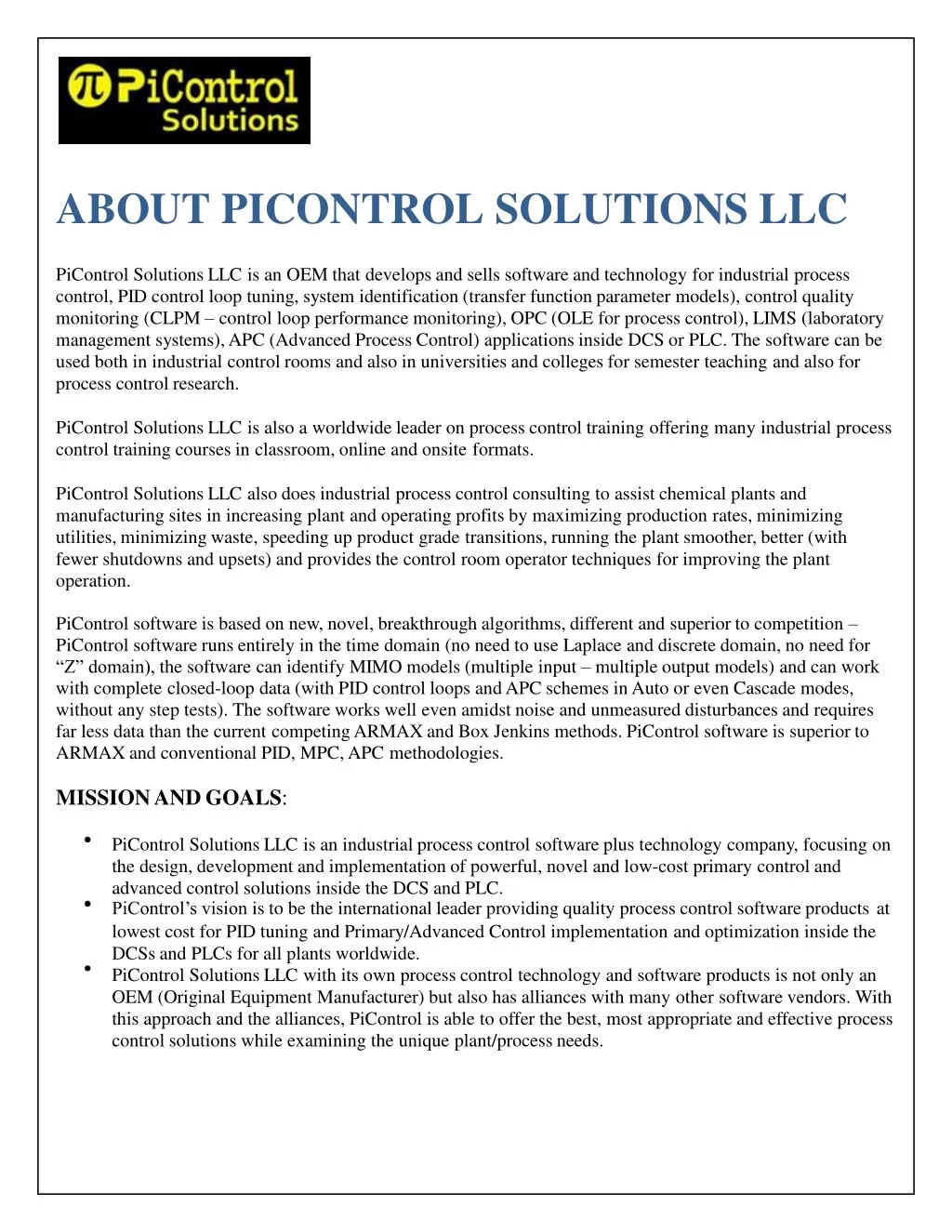 about picontrol solutions llc