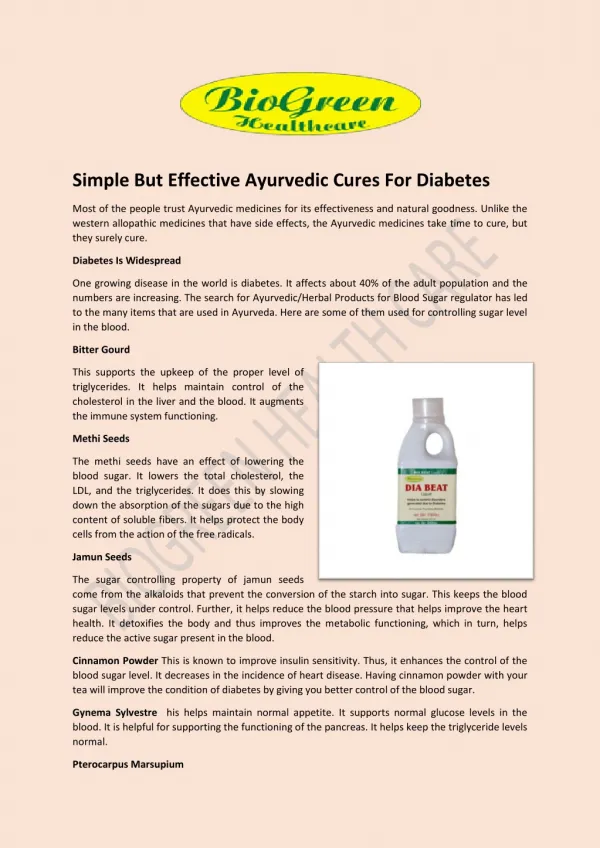 Ayurvedic Herbal Products for Blood Sugar regulator -Biogreen Healthcare