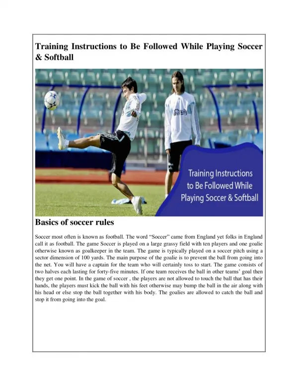 Training Instructions to Be Followed While Playing Soccer & Softball