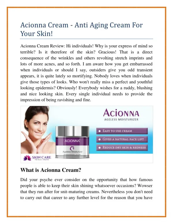Acionna Cream - Anti Aging Cream For Your Skin!