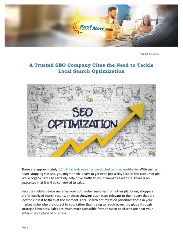 A Trusted SEO Company Cites the Need to Tackle Local Search Optimization
