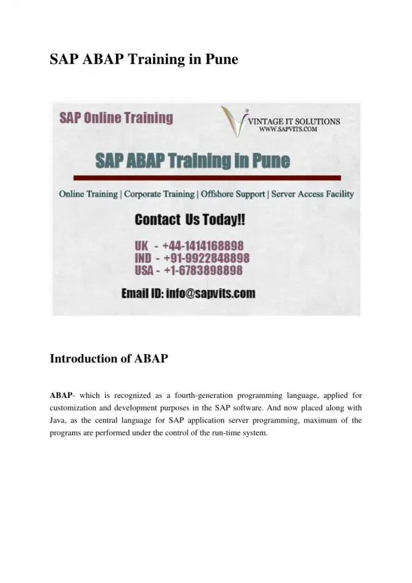 SAP ABAP Training in Pune PDF