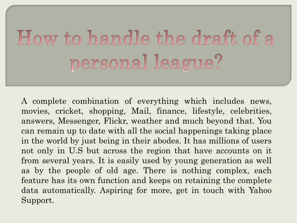 how to handle the draft of a personal league