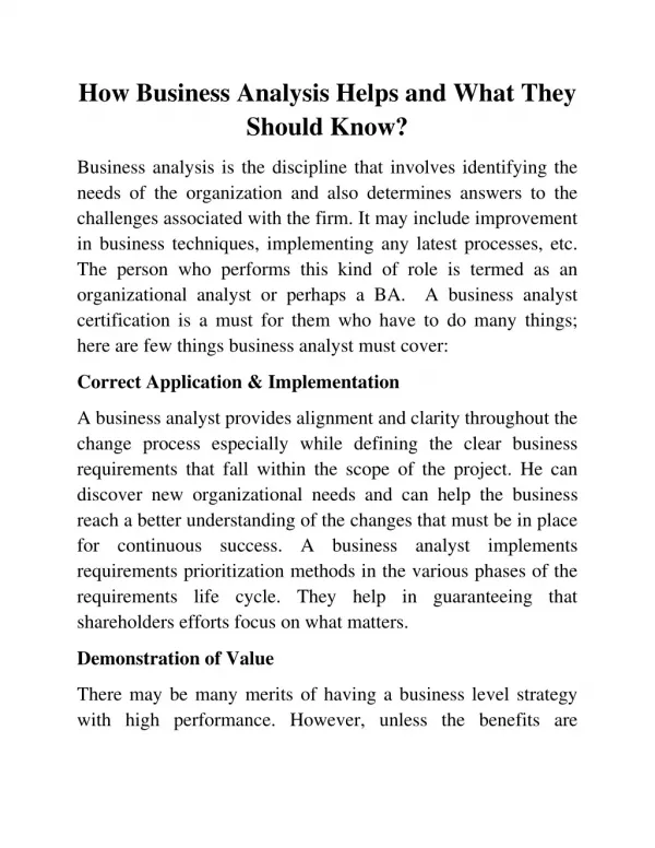 How Business Analysis Helps And What They Should Know?