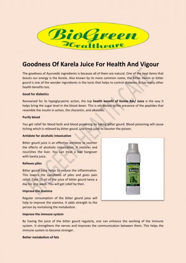 Health Benefit of Karela Ras Juice-Biogreen Health Care