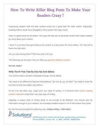 How To Write Killer Blog Posts To Make Your Readers Crazy? - slide 1