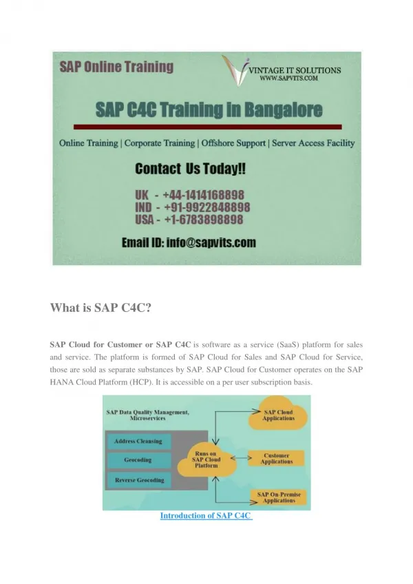 SAP C4C Training in Bangalore PDF