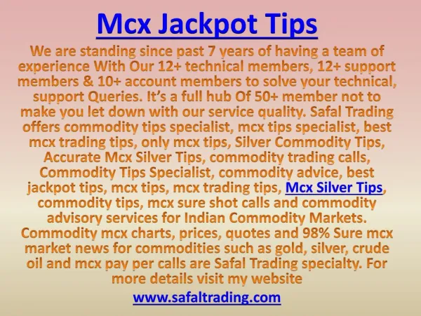 Accurate Mcx Silver Tips, Commodity Trading Tips Call @ 91-9205917204