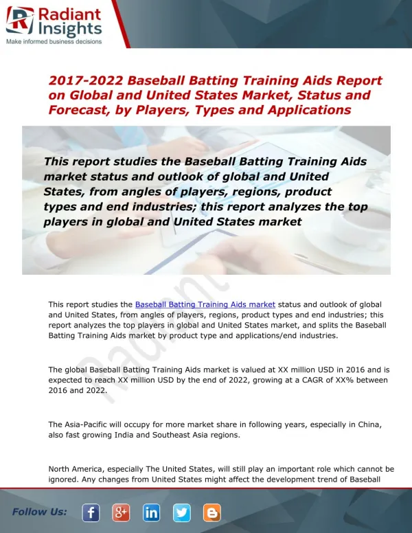 2022 Market Research explores the Baseball Batting Training Global Industry Trends:Radiant Insights, Inc