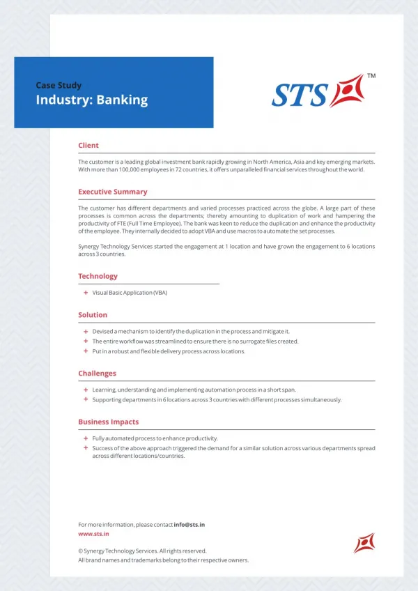 Automation of Processes for a Leading Global Investment Bank
