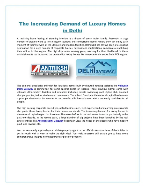 Antriksh Delhi gateway, Dwarka L Zone