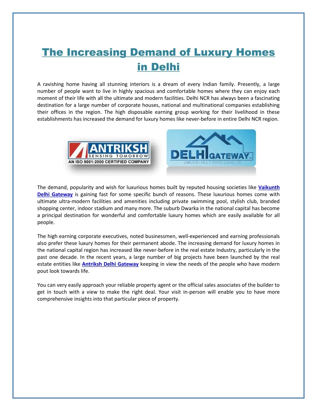 the increasing demand of luxury homes in delhi