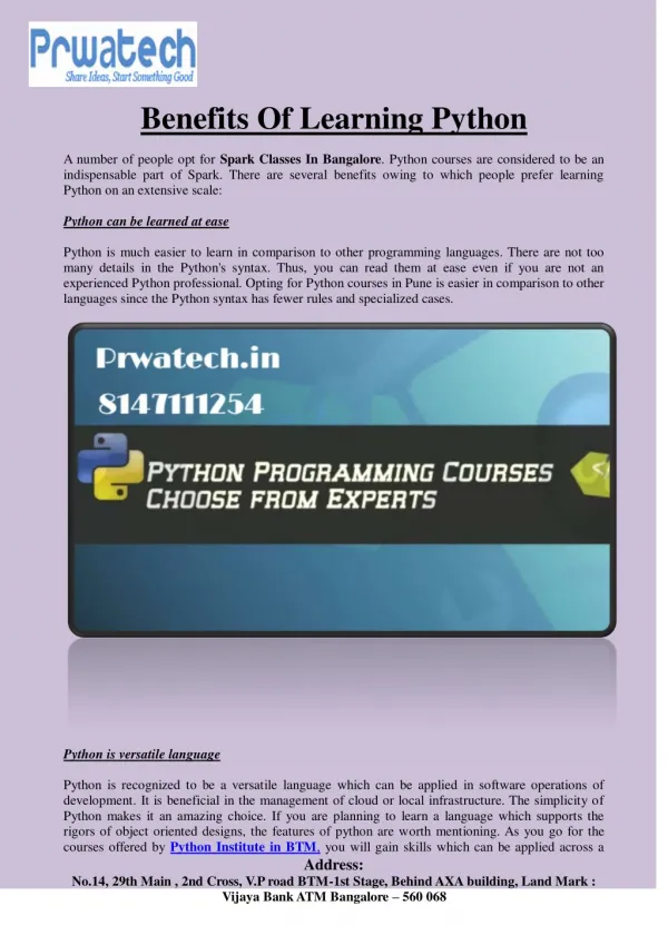 Python Course and Spark Tutorials In Bangalore and Pune