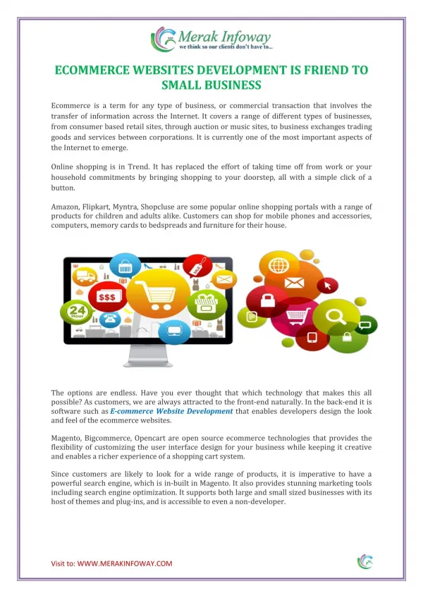 E-Commerce Website Development is Friend to Small Business Look at bit.ly/MerakE-Commerce