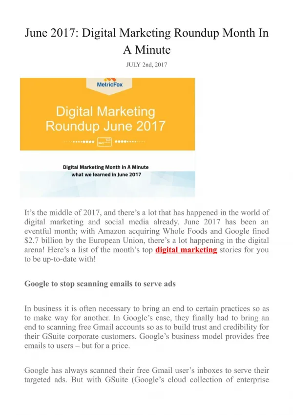 June 2017: Digital Marketing Roundup Month In A Minute