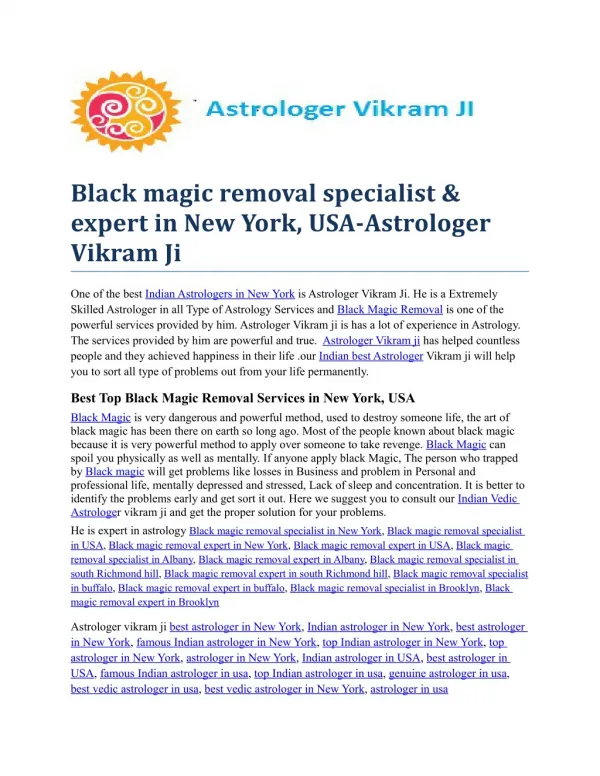 Black magic removal specialist & expert in New York, USA-Astrologer Vikram Ji