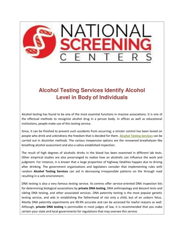 Alcohol Testing Services Identify Alcohol Level in Body of Individuals