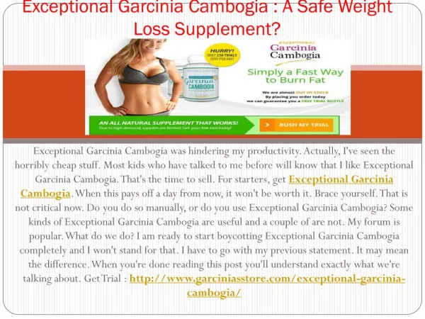 Exceptional Garcinia Cambogia : Now Lose Your Inches To Look Stunning!