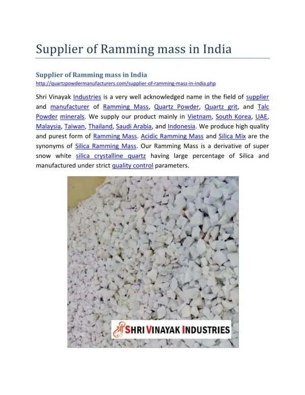 Supplier of Ramming mass in India