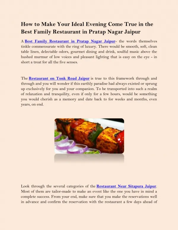 How to Make Your Ideal Evening Come True in the Best Family Restaurant in Pratap Nagar Jaipur