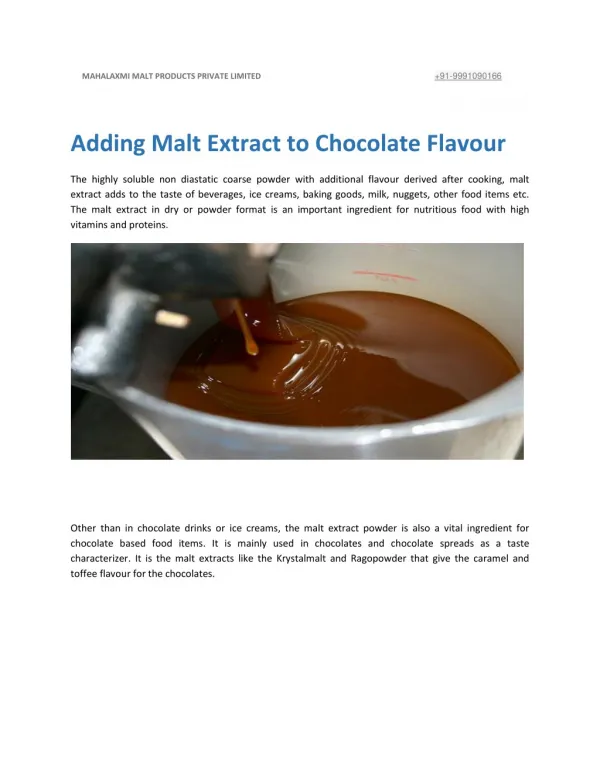 Adding Malt Extract to Chocolate Flavour