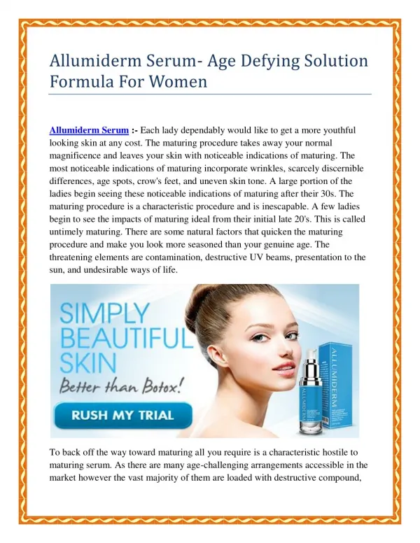 Allumiderm Serum- Age Defying Solution Formula For Women