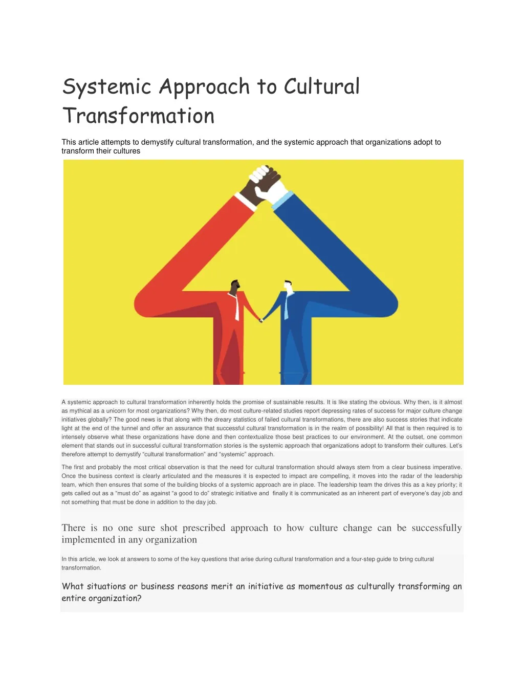 systemic approach to cultural transformation