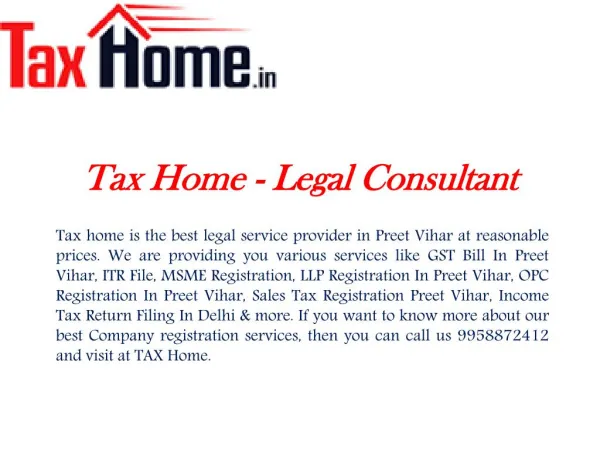 Find the best legal company registration services in Delhi - Tax Home