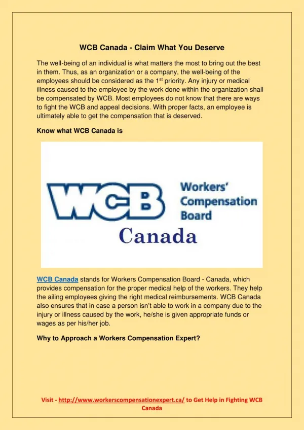 Get Help in Fighting WCB Canada to Get the Compensation You Deserve