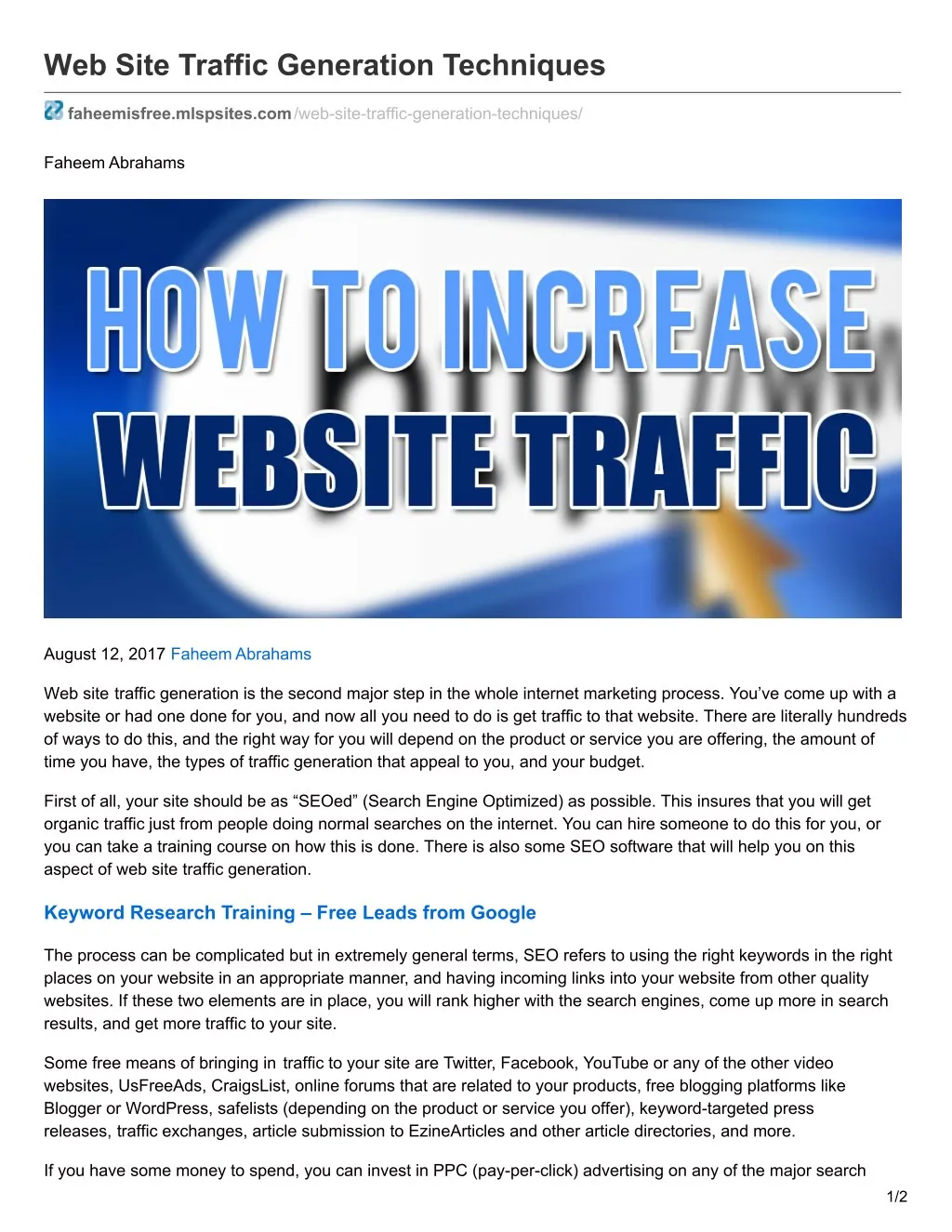 web site traffic generation techniques