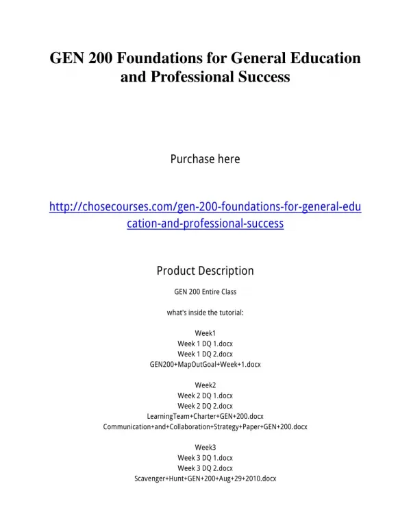 GEN 200 Foundations for General Education and Professional Success